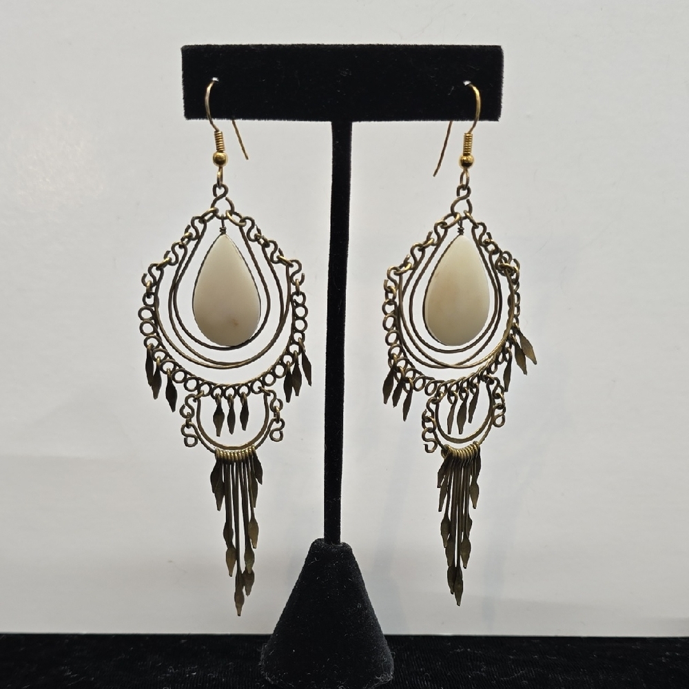 Brass And Stone Handmade Earrings